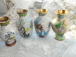 4 antique fire enamel cloisonné copper vases together 8 cm (3000/piece)