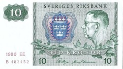 10 kronor korona 1990 Svédország