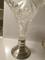 Gyönyörű ezüst talpú  kristály  váza