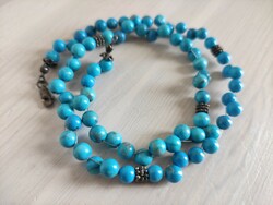 Silver and spellbinding marbled turquoise pearl necklace