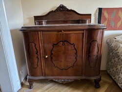 Sideboard, chest of drawers, expandable table + 4 upholstered chairs; renovated