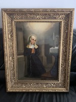 Antique Austrian restored holy oil painting on plate 1744
