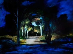 István Finta - night park oil painting