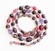 Vintage Murano style glass necklace - with purple and pink glass beads, neck blue