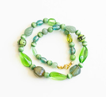 Vintage Murano style glass necklace - with green and blue tinted glass beads - choker necklace