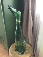 Old Italian Empoli green decanter, greyhound-shaped wine bottle glass from 1960