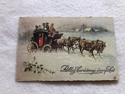 Antik, régi grafikus Karácsony képeslap                                   -10.