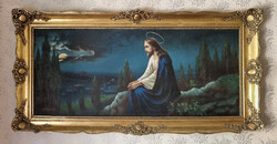 Jesus on the Mount of Olives painting, oil painting on canvas with signed frame