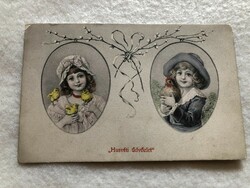 Antik, régi színezett Húsvéti képeslap                                     -10.
