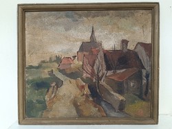 Antique landscape still life two-sided painting oil wood with illegible signature 336 8874