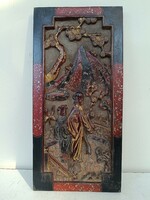 Antik kínai bútor dísz dekoratív faragott lakkozott aranyozott térbeli kép életkép 322 8867
