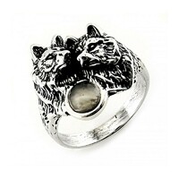 Silver ring with wolves and moonstone