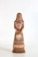 Sarolta Majorossy (1930-?) Woman in folk costume 40cm | ceramic figure sculpture of a girl in national costume with a scarf