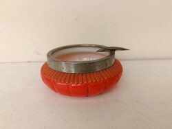 Art Deco Milk Glass Ashtray, Designed Glass, Chrome Metal Fitting 543 8881