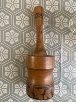 Carved wooden mortar with pestle