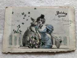 Antik, régi színezett hosszúcímzéses Újévi képeslap - 1903                                      -10.