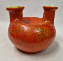 Tófej, double-necked, retro, applied art, glazed, ceramic vase, in perfect condition, 13.5 cm. High