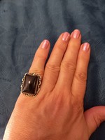 Solid silver ring with antique onyx stones, size 7 ¹