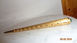 A special, beautiful pen, gold-plated with a green stone at the end, 21.5 cm long