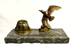 Figural inkstand with art deco bird marble base