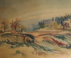 Novotny e. Róbert(1898-1975): autumn landscape. Large, signed watercolor painting.