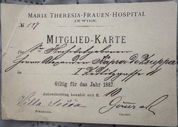 Membership card of Mária Theresia's women's hospital, 1887