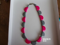 Pink and gray ceramic necklace