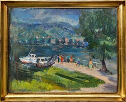 Painter Zoltán Székács the Elder (1921-1983) Danube bend sightseeing bus c. His painting comes with an original guarantee