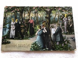 Antik, régi színezett  Húsvéti  képeslap - 1924                                  -10.