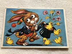 Old graphic Easter postcard with moving, rotating eyes - postal clean -10.