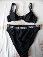 Hen-legged pattern st.Bernard black women's two-piece swimsuit (42, small flaw)