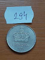 Norway 1 kroner 1975 copper-nickel, v.King Olav 294