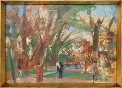 András Novák (1936-2017) in the park c. Gallery painting 90x65cm with original guarantee