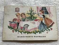 Antik, régi grafikus Karácsonyi  képeslap                            -10.