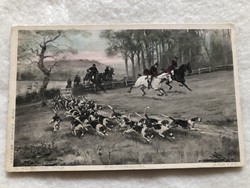 Antique, old colored hunting scene postcard - post clean -10.