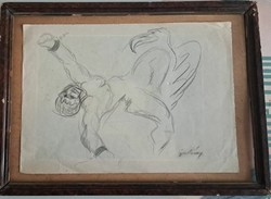 Lajos Gulácsy: suffering, graphic paper. Size: 30x21 cm. With glazed frame.