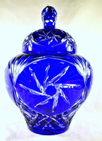 Huge and heavy!!! Blue lead crystal vase with lid !!!
