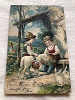 Antik, régi dombornyomott hosszúcímzéses litho  Húsvéti  képeslap                -10.