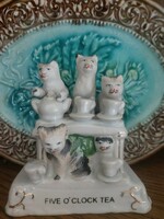 Cicák 5 órai teáznak - Régi, angol porcelán dísz teázó cicák, ritka darab