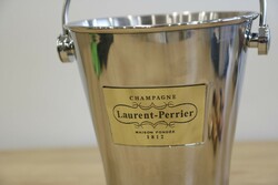 Portable stainless steel laurent-perrier champagne ice bucket with leather-trimmed handle a standard