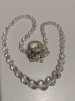 Old, beautiful condition, shiny actor multi faceted Czech crystal necklace in one ring