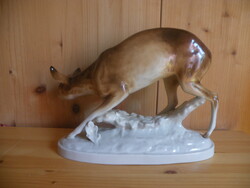 Royal dux Czechoslovak porcelain hand-painted large deer figure
