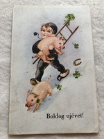 Antik, régi grafikus  Újévi  képeslap                                   -10.