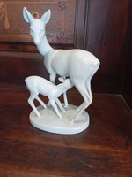 Herend white fawn with kid
