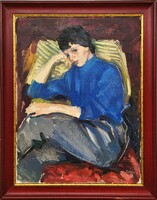 Painter Zoltán Székács Id. (1921-1983) young girl c. His painting comes with an original guarantee