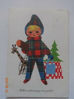 Régi grafikus karácsonyi üdvözlő képeslap - Gábor Éva rajz