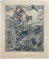 Gábor Rádóczy Gyarmathy: falconry - etching