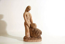 Woman with ram 43x25cm ceramic figure sculpture