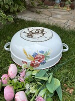 Poppy enamel bowl for stew decoration, poppy flower antique