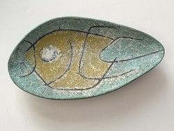 Gorka lívia (1925-2011) fish, painted and scratched large retro ceramic wall plate or serving plate